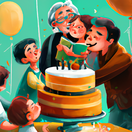 איור המתאר משפחה שהתאספה סביב עוגת יום הולדת