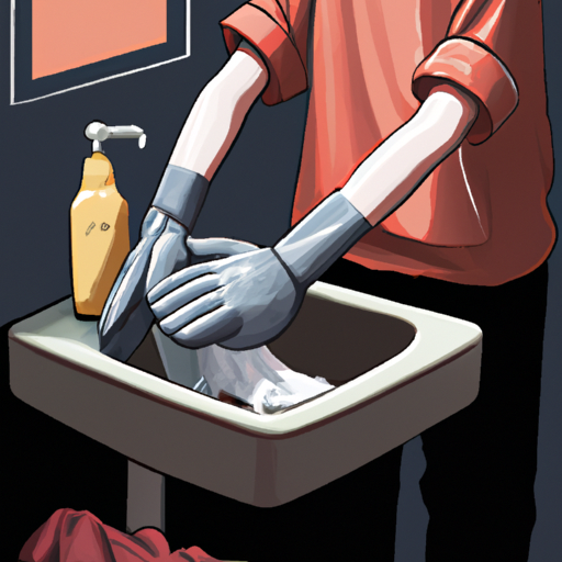 איור של אדם רוחץ ידיים חולצת dryfit בכיור.