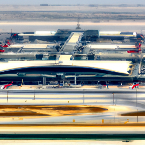 מבט ממעוף הציפור של נמל התעופה הבינלאומי של בחריין, המציג את התשתית המודרנית והקיבולת העצומה שלו.